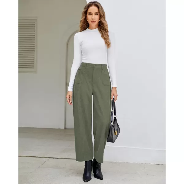 GRAPENT Barrel Pants for Women High Waisted Corduroy Elastic Waist Trendy Loose Casual Fall Trousers Pants with PocketsArmy Green