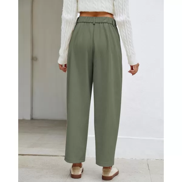 GRAPENT Barrel Pants for Women High Waisted Corduroy Elastic Waist Trendy Loose Casual Fall Trousers Pants with PocketsArmy Green