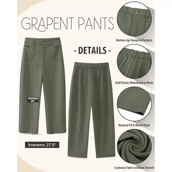 GRAPENT Barrel Pants for Women High Waisted Corduroy Elastic Waist Trendy Loose Casual Fall Trousers Pants with PocketsArmy Green