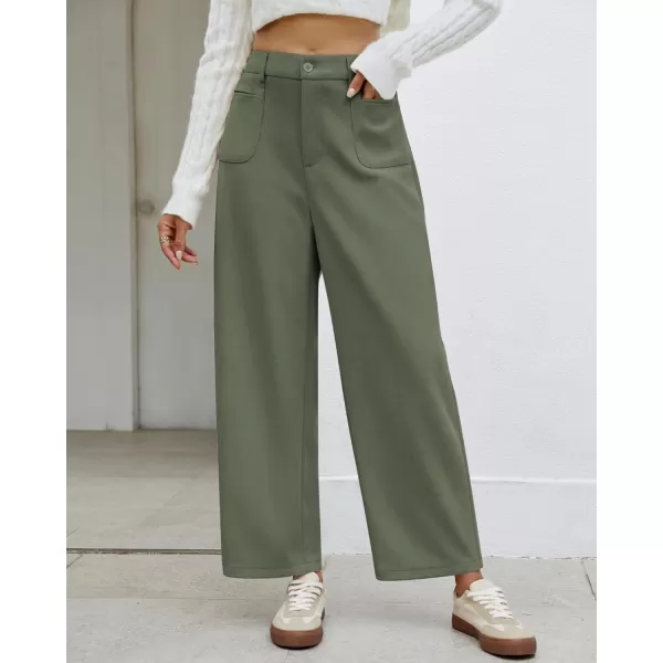 GRAPENT Barrel Pants for Women High Waisted Corduroy Elastic Waist Trendy Loose Casual Fall Trousers Pants with PocketsArmy Green