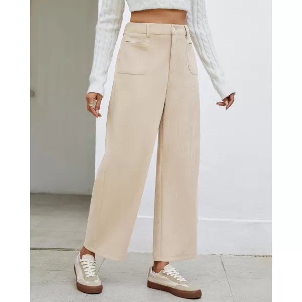 GRAPENT Barrel Pants for Women High Waisted Corduroy Elastic Waist Trendy Loose Casual Fall Trousers Pants with PocketsBeige