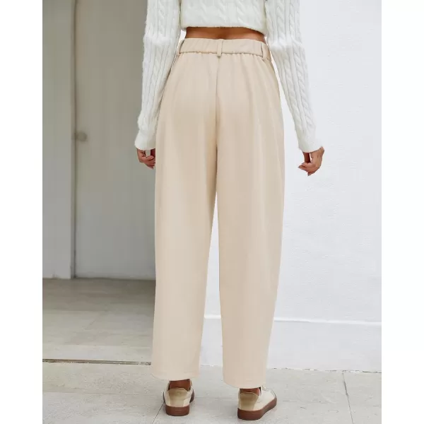 GRAPENT Barrel Pants for Women High Waisted Corduroy Elastic Waist Trendy Loose Casual Fall Trousers Pants with PocketsBeige
