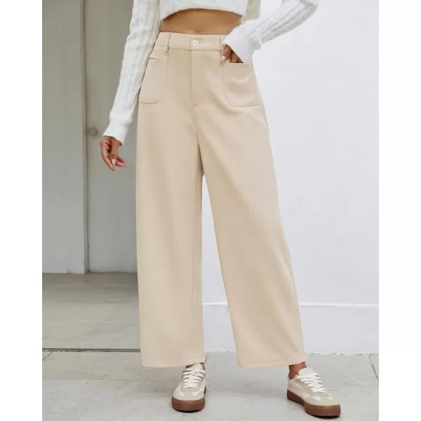 GRAPENT Barrel Pants for Women High Waisted Corduroy Elastic Waist Trendy Loose Casual Fall Trousers Pants with PocketsBeige