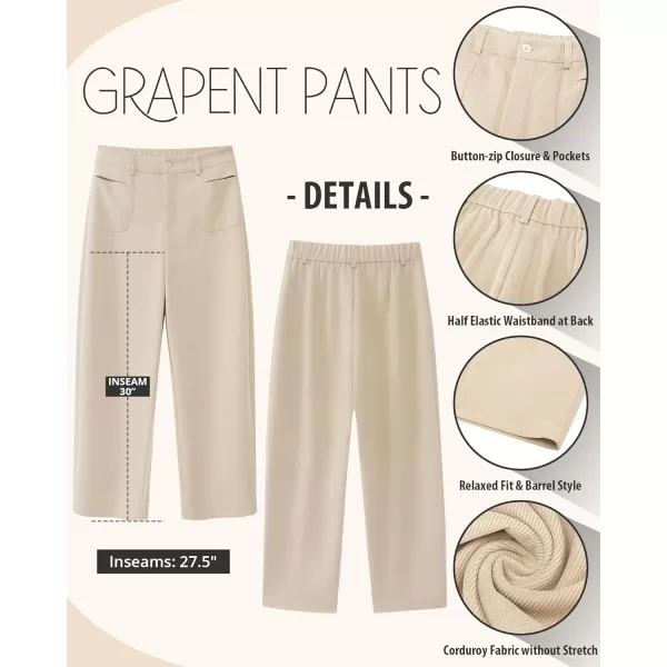 GRAPENT Barrel Pants for Women High Waisted Corduroy Elastic Waist Trendy Loose Casual Fall Trousers Pants with PocketsBeige
