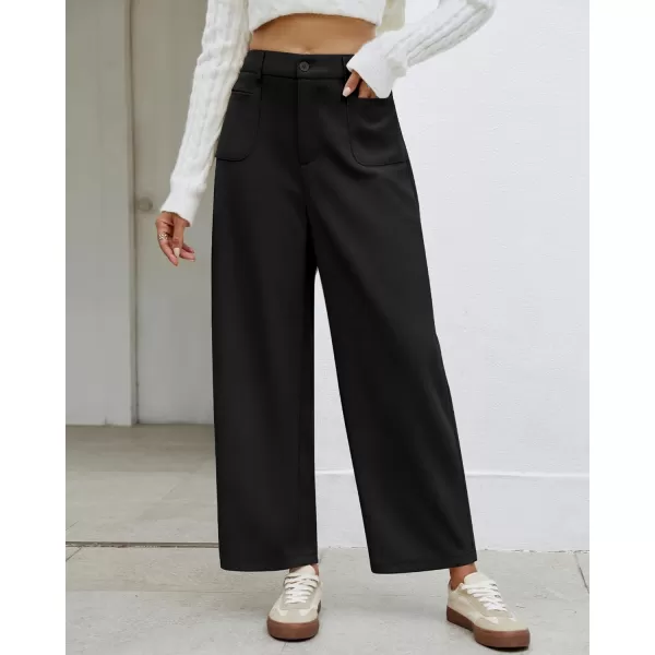 GRAPENT Barrel Pants for Women High Waisted Corduroy Elastic Waist Trendy Loose Casual Fall Trousers Pants with PocketsBlack