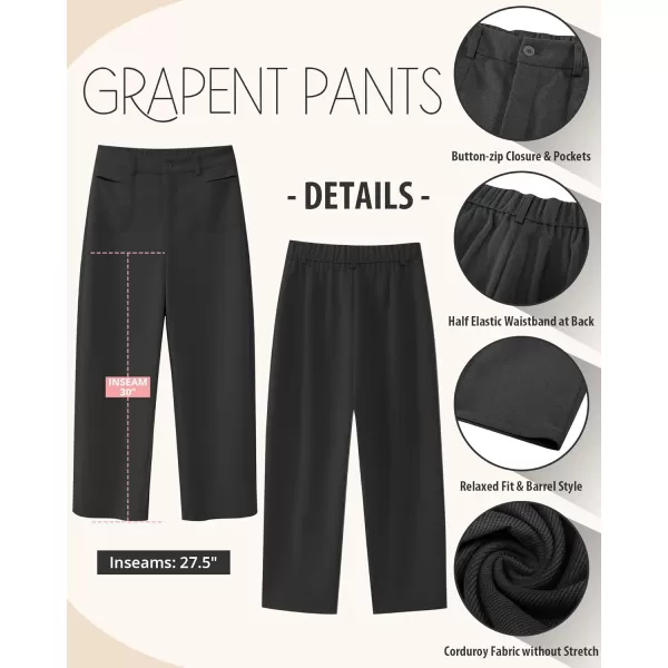 GRAPENT Barrel Pants for Women High Waisted Corduroy Elastic Waist Trendy Loose Casual Fall Trousers Pants with PocketsBlack