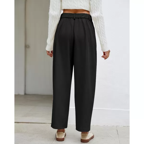 GRAPENT Barrel Pants for Women High Waisted Corduroy Elastic Waist Trendy Loose Casual Fall Trousers Pants with PocketsBlack