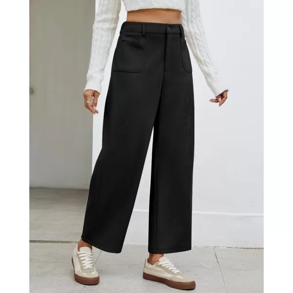 GRAPENT Barrel Pants for Women High Waisted Corduroy Elastic Waist Trendy Loose Casual Fall Trousers Pants with PocketsBlack