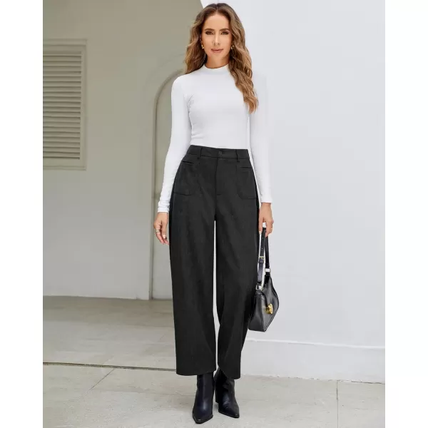 GRAPENT Barrel Pants for Women High Waisted Corduroy Elastic Waist Trendy Loose Casual Fall Trousers Pants with PocketsBlack