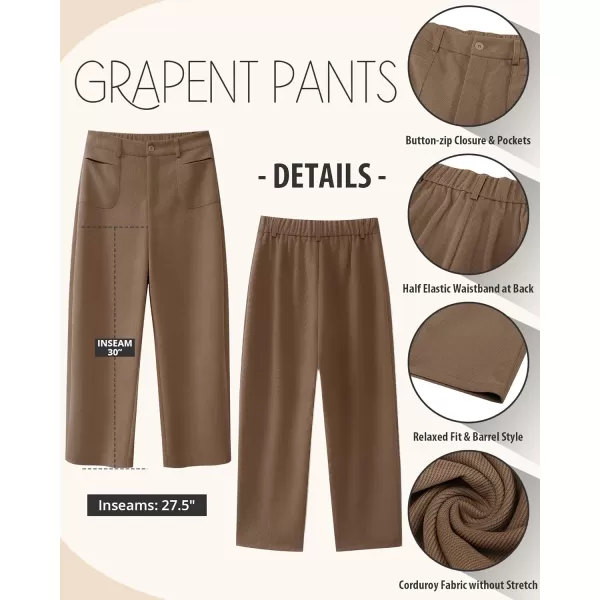 GRAPENT Barrel Pants for Women High Waisted Corduroy Elastic Waist Trendy Loose Casual Fall Trousers Pants with PocketsBrown