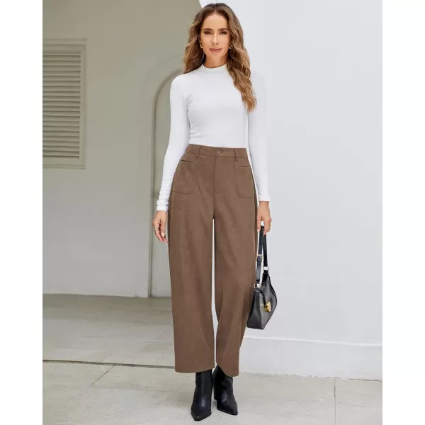 GRAPENT Barrel Pants for Women High Waisted Corduroy Elastic Waist Trendy Loose Casual Fall Trousers Pants with PocketsBrown