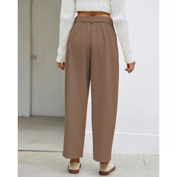 GRAPENT Barrel Pants for Women High Waisted Corduroy Elastic Waist Trendy Loose Casual Fall Trousers Pants with PocketsBrown