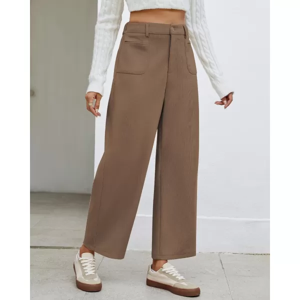 GRAPENT Barrel Pants for Women High Waisted Corduroy Elastic Waist Trendy Loose Casual Fall Trousers Pants with PocketsBrown