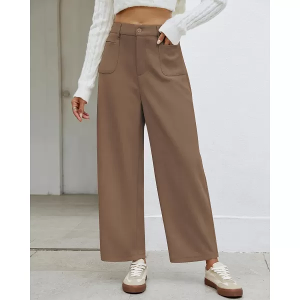 GRAPENT Barrel Pants for Women High Waisted Corduroy Elastic Waist Trendy Loose Casual Fall Trousers Pants with PocketsBrown