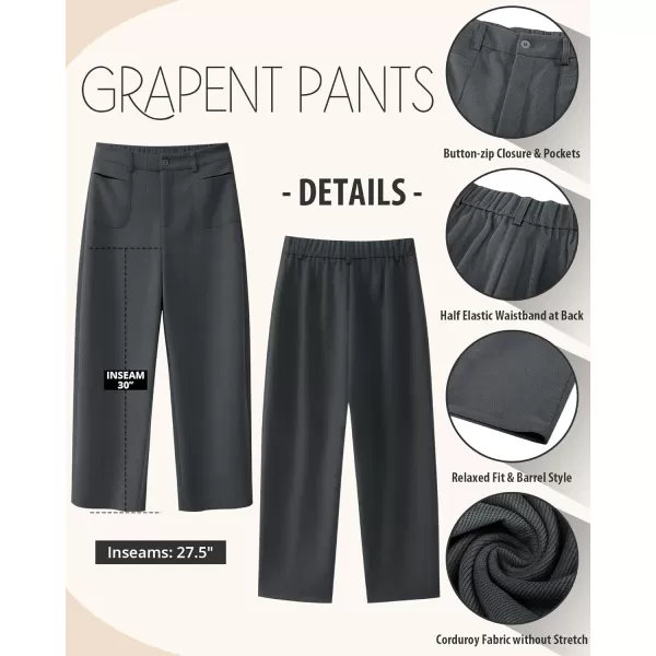 GRAPENT Barrel Pants for Women High Waisted Corduroy Elastic Waist Trendy Loose Casual Fall Trousers Pants with PocketsDark Gray