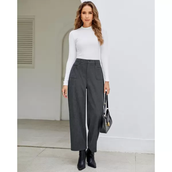 GRAPENT Barrel Pants for Women High Waisted Corduroy Elastic Waist Trendy Loose Casual Fall Trousers Pants with PocketsDark Gray