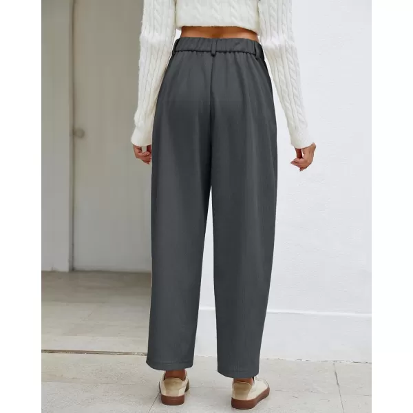 GRAPENT Barrel Pants for Women High Waisted Corduroy Elastic Waist Trendy Loose Casual Fall Trousers Pants with PocketsDark Gray