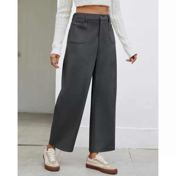 GRAPENT Barrel Pants for Women High Waisted Corduroy Elastic Waist Trendy Loose Casual Fall Trousers Pants with PocketsDark Gray