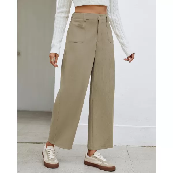 GRAPENT Barrel Pants for Women High Waisted Corduroy Elastic Waist Trendy Loose Casual Fall Trousers Pants with PocketsKhaki