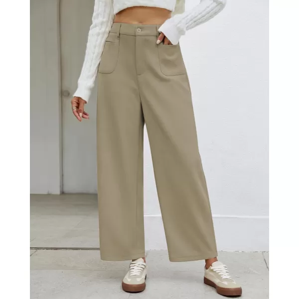 GRAPENT Barrel Pants for Women High Waisted Corduroy Elastic Waist Trendy Loose Casual Fall Trousers Pants with PocketsKhaki