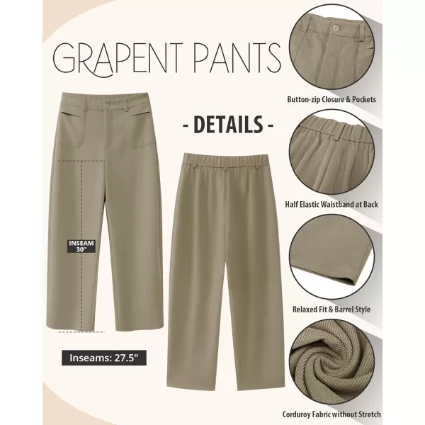 GRAPENT Barrel Pants for Women High Waisted Corduroy Elastic Waist Trendy Loose Casual Fall Trousers Pants with PocketsKhaki