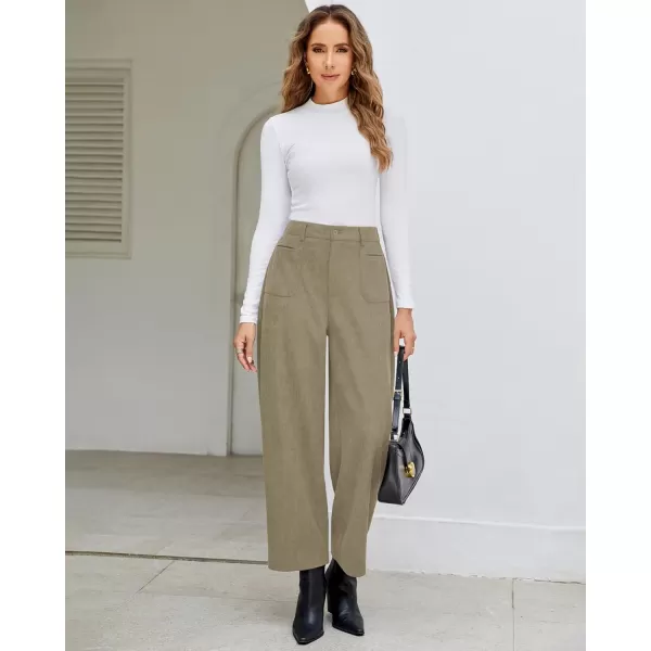 GRAPENT Barrel Pants for Women High Waisted Corduroy Elastic Waist Trendy Loose Casual Fall Trousers Pants with PocketsKhaki