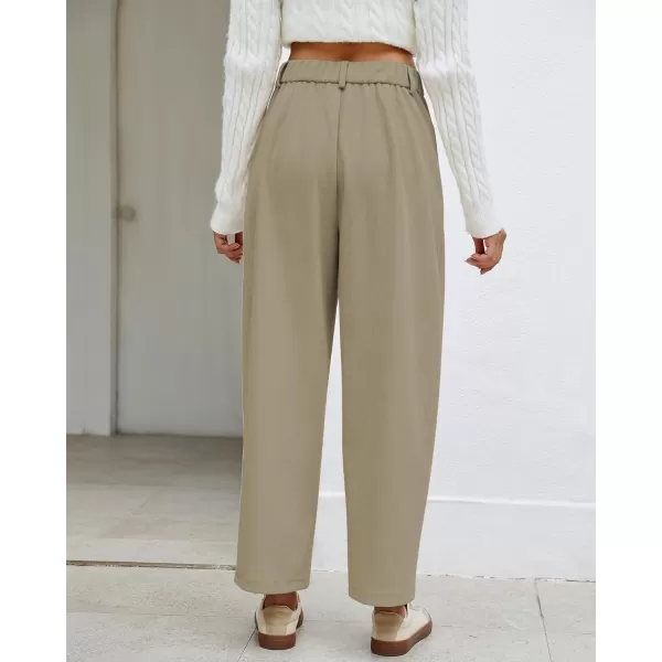 GRAPENT Barrel Pants for Women High Waisted Corduroy Elastic Waist Trendy Loose Casual Fall Trousers Pants with PocketsKhaki