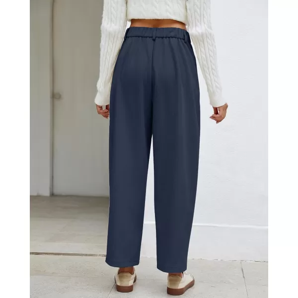 GRAPENT Barrel Pants for Women High Waisted Corduroy Elastic Waist Trendy Loose Casual Fall Trousers Pants with PocketsNavy Blue