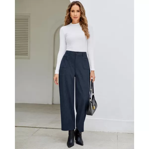 GRAPENT Barrel Pants for Women High Waisted Corduroy Elastic Waist Trendy Loose Casual Fall Trousers Pants with PocketsNavy Blue