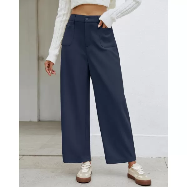 GRAPENT Barrel Pants for Women High Waisted Corduroy Elastic Waist Trendy Loose Casual Fall Trousers Pants with PocketsNavy Blue