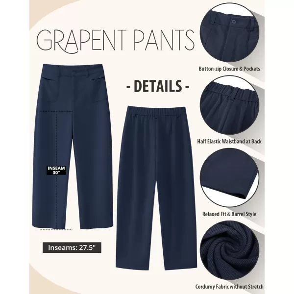 GRAPENT Barrel Pants for Women High Waisted Corduroy Elastic Waist Trendy Loose Casual Fall Trousers Pants with PocketsNavy Blue
