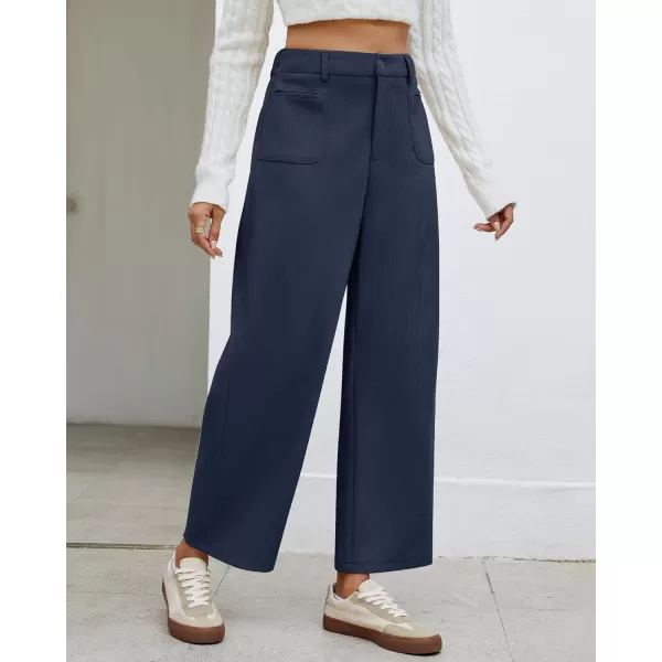 GRAPENT Barrel Pants for Women High Waisted Corduroy Elastic Waist Trendy Loose Casual Fall Trousers Pants with PocketsNavy Blue