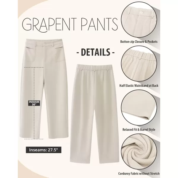 GRAPENT Barrel Pants for Women High Waisted Corduroy Elastic Waist Trendy Loose Casual Fall Trousers Pants with PocketsTurtledove