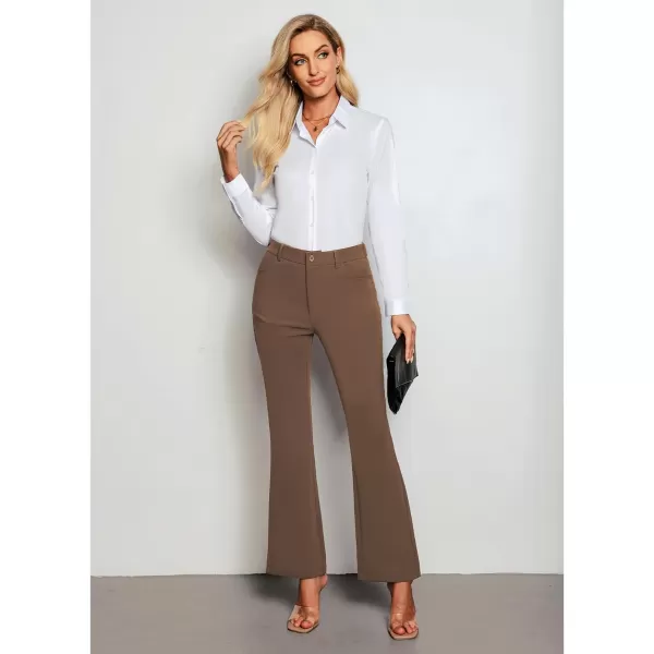 GRAPENT Bootcut Dress Pants for Women High Waisted Business Causal Elastic Waist Stretch Flare Work Trousers Dress PantsBrown