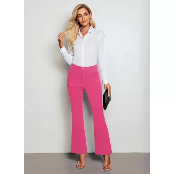 GRAPENT Bootcut Dress Pants for Women High Waisted Business Causal Elastic Waist Stretch Flare Work Trousers Dress PantsHot Pink
