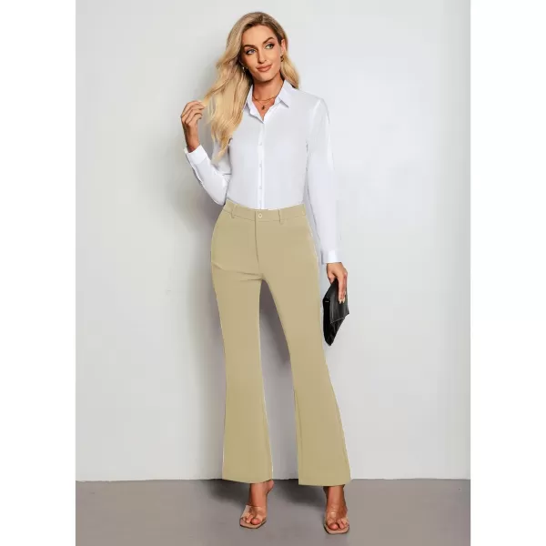 GRAPENT Bootcut Dress Pants for Women High Waisted Business Causal Elastic Waist Stretch Flare Work Trousers Dress PantsKhaki