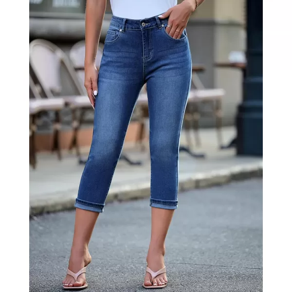 GRAPENT Capris Jeans for Women High Waisted Skinny Stretchy Denim Capri Pants Casual Cropped Jeggings TrousersClassic Blue