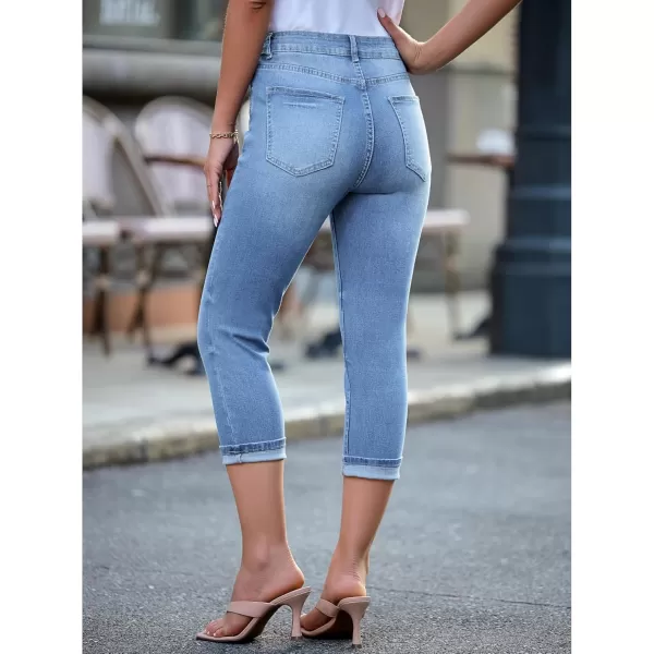 GRAPENT Capris Jeans for Women High Waisted Skinny Stretchy Denim Capri Pants Casual Cropped Jeggings TrousersLakeside Blue