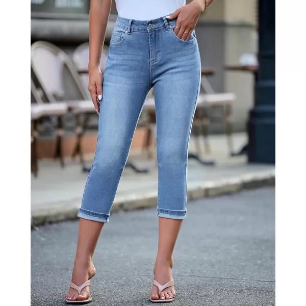 GRAPENT Capris Jeans for Women High Waisted Skinny Stretchy Denim Capri Pants Casual Cropped Jeggings TrousersLakeside Blue