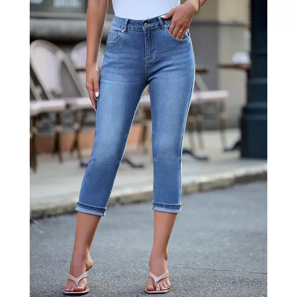 GRAPENT Capris Jeans for Women High Waisted Skinny Stretchy Denim Capri Pants Casual Cropped Jeggings TrousersMedium Blue