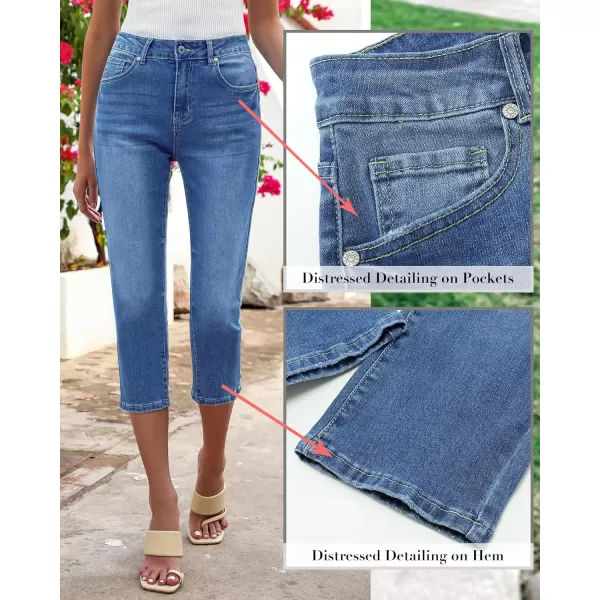 GRAPENT Capris Jeans for Women High Waisted Skinny Stretchy Denim Capri Pants Casual Cropped Jeggings TrousersMedium Blue