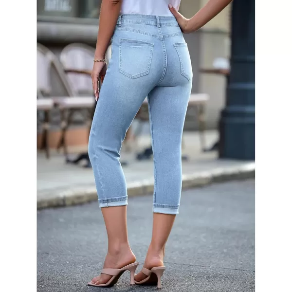 GRAPENT Capris Jeans for Women High Waisted Skinny Stretchy Denim Capri Pants Casual Cropped Jeggings TrousersOcean Aqua Blue