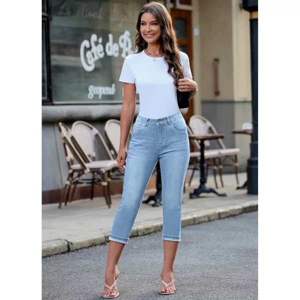GRAPENT Capris Jeans for Women High Waisted Skinny Stretchy Denim Capri Pants Casual Cropped Jeggings TrousersOcean Aqua Blue