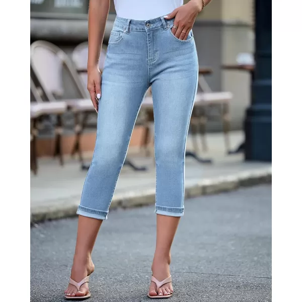 GRAPENT Capris Jeans for Women High Waisted Skinny Stretchy Denim Capri Pants Casual Cropped Jeggings TrousersOcean Aqua Blue