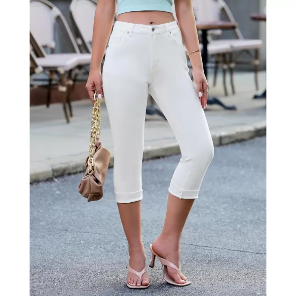 GRAPENT Capris Jeans for Women High Waisted Skinny Stretchy Denim Capri Pants Casual Cropped Jeggings TrousersOffwhite