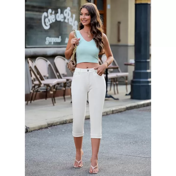GRAPENT Capris Jeans for Women High Waisted Skinny Stretchy Denim Capri Pants Casual Cropped Jeggings TrousersOffwhite
