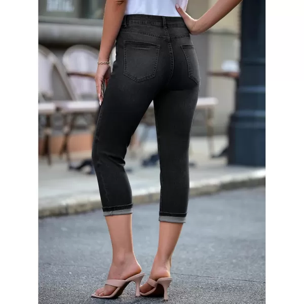 GRAPENT Capris Jeans for Women High Waisted Skinny Stretchy Denim Capri Pants Casual Cropped Jeggings TrousersWashed Black