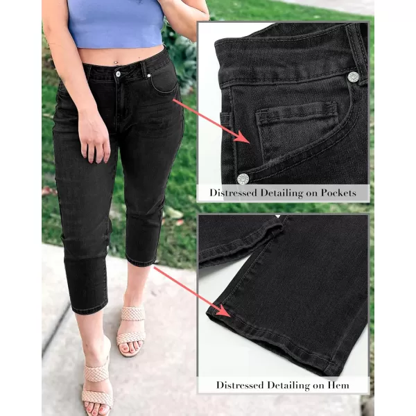 GRAPENT Capris Jeans for Women High Waisted Skinny Stretchy Denim Capri Pants Casual Cropped Jeggings TrousersWashed Black
