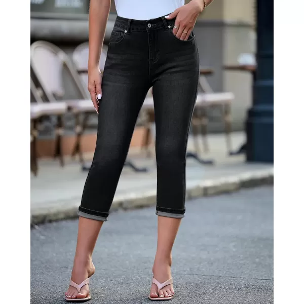 GRAPENT Capris Jeans for Women High Waisted Skinny Stretchy Denim Capri Pants Casual Cropped Jeggings TrousersWashed Black