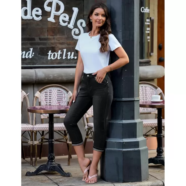 GRAPENT Capris Jeans for Women High Waisted Skinny Stretchy Denim Capri Pants Casual Cropped Jeggings TrousersWashed Black
